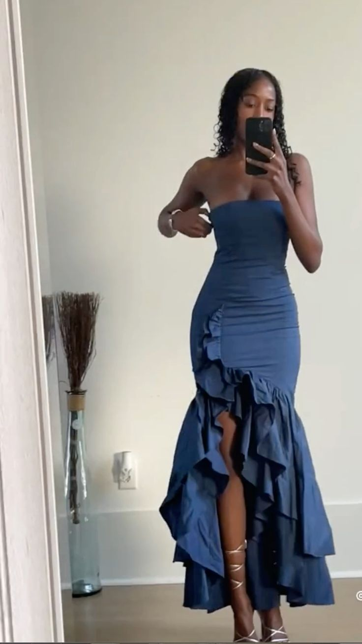 Trägerloses Meerjungfrau-Rüschen-Ballkleid, formelles Abendkleid J5402