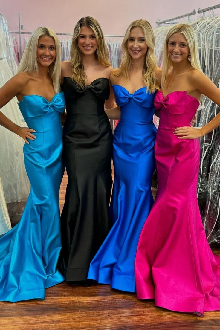 Trägerloses Meerjungfrau-Ballkleid aus Satin, langes formelles Partykleid J5451