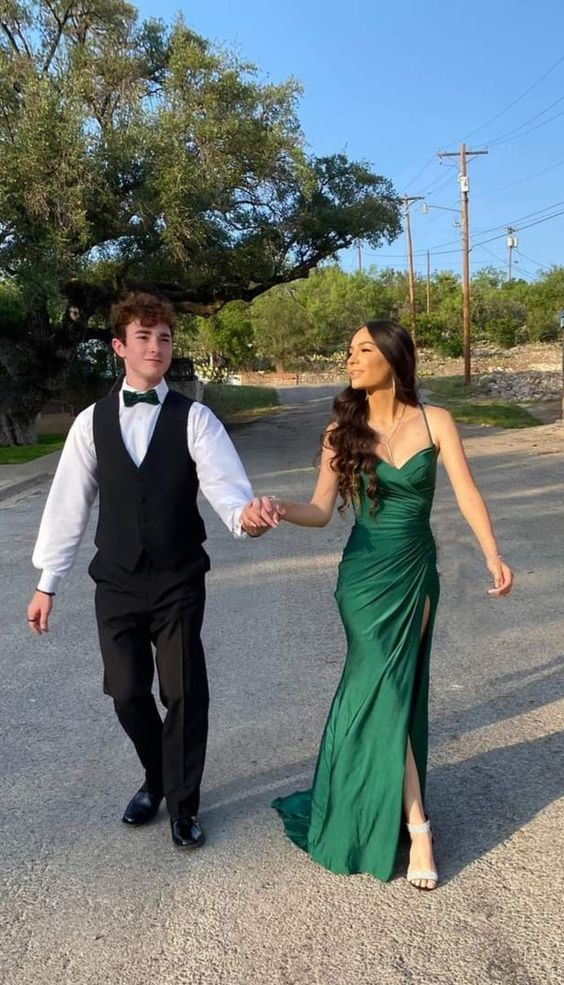 Robe de soirée longue sirène verte fendue J5484