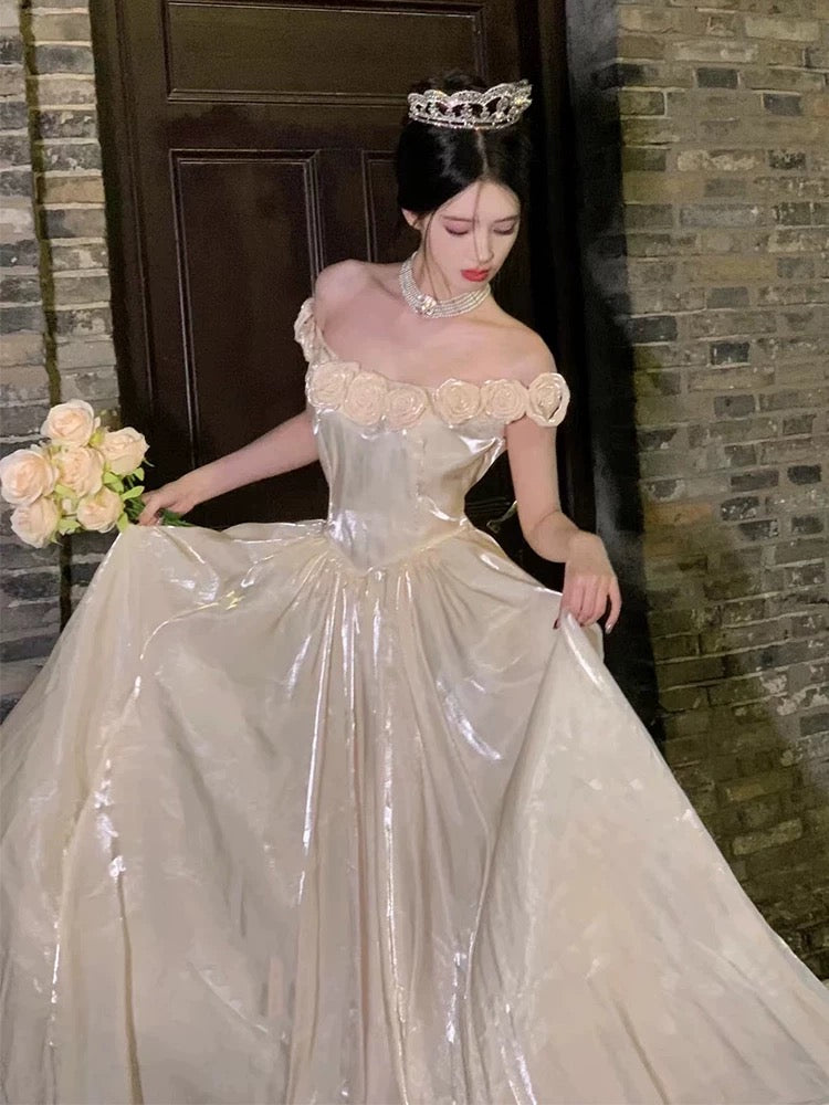 Schulterfreies A-Linien-Ballkleid, langes formelles Partykleid J5533