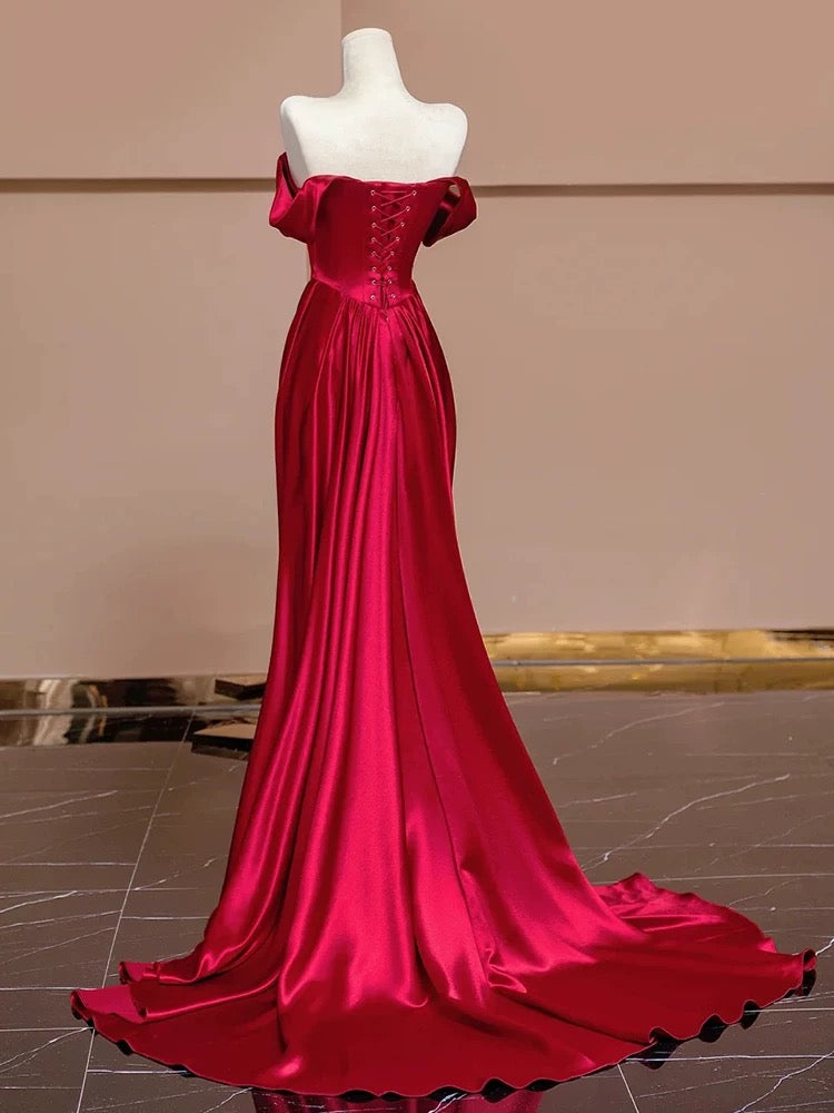 Schulterfreies Meerjungfrau-Abschlussballkleid, lang, formelles Abendkleid J5536