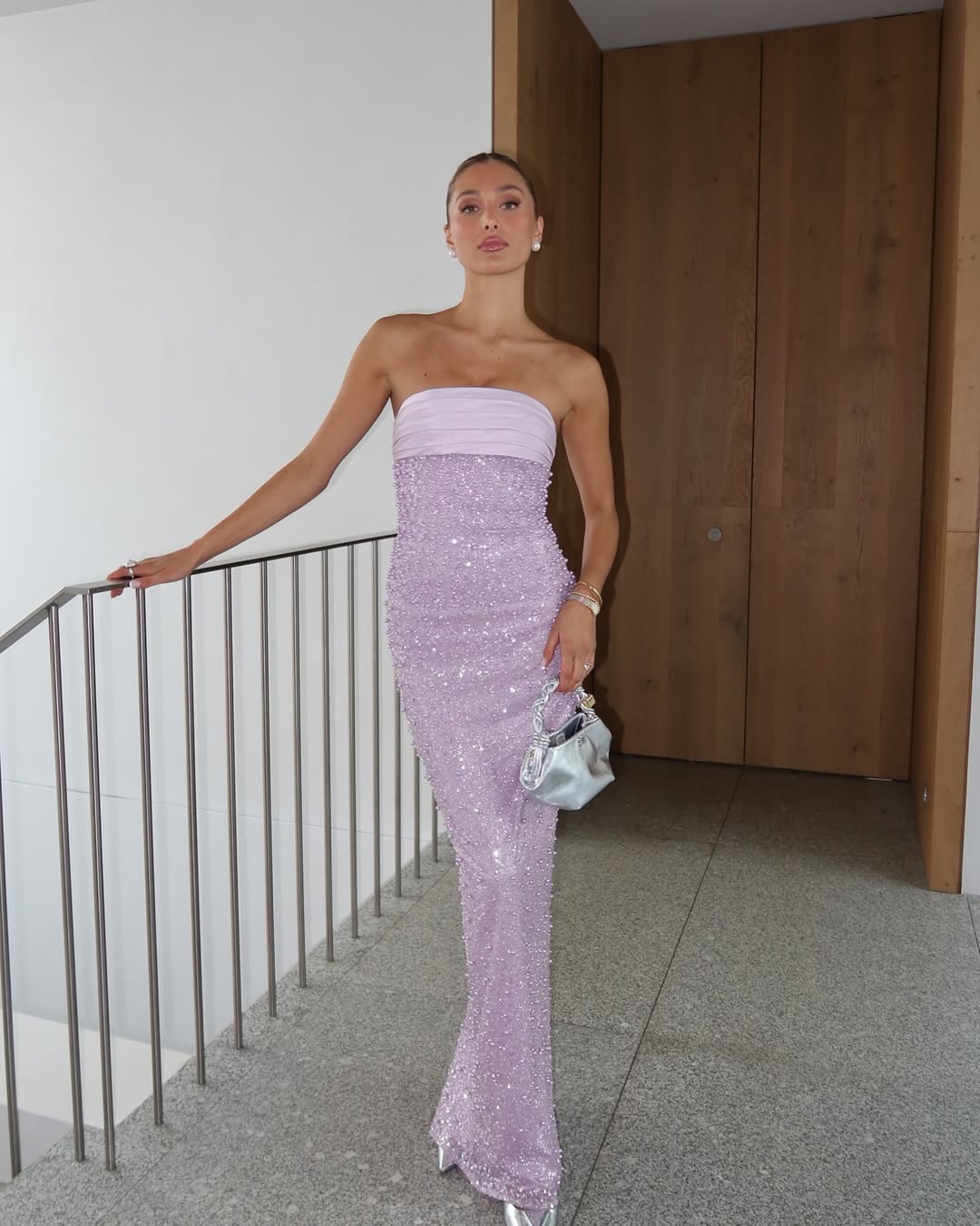 Trägerloses Pailletten Etuikleid Langes Ballkleid Formales Abendkleid J5616