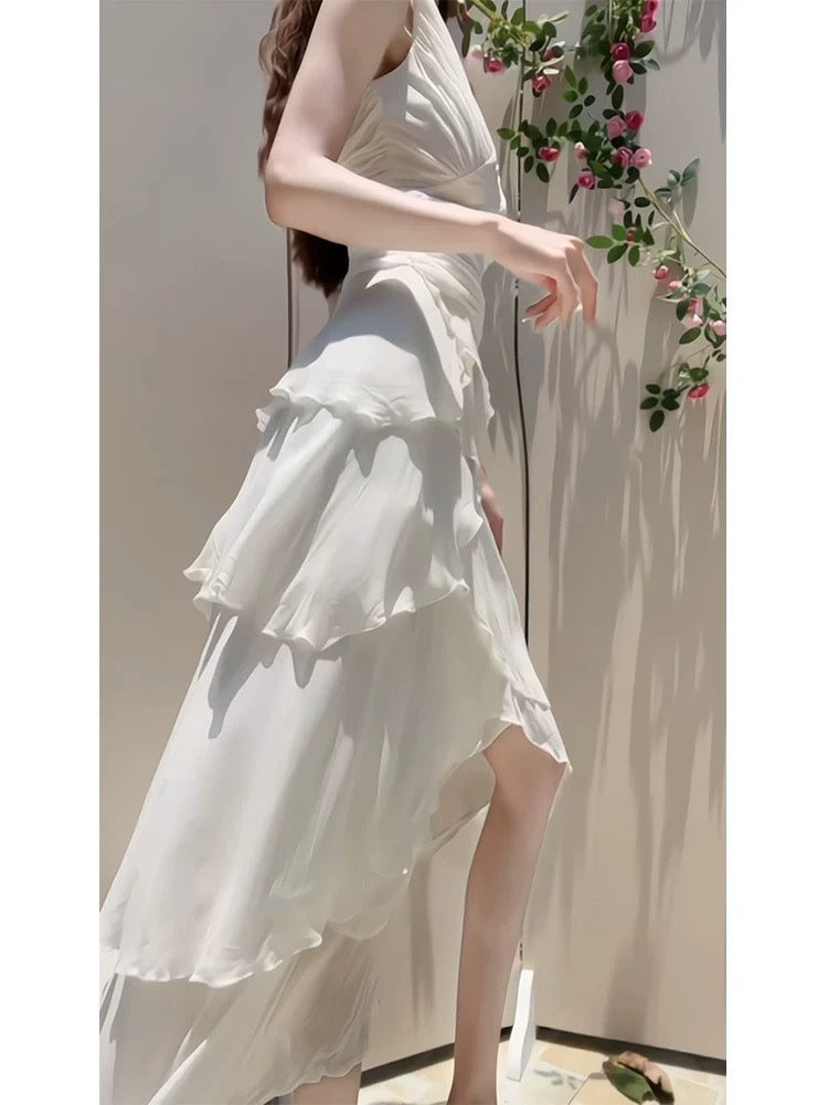 Robe de mariée trapèze à volants et à volants, robe de bal en mousseline de soie J5619