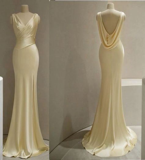 Robe de soirée longue jaune style sirène à col en V J5648