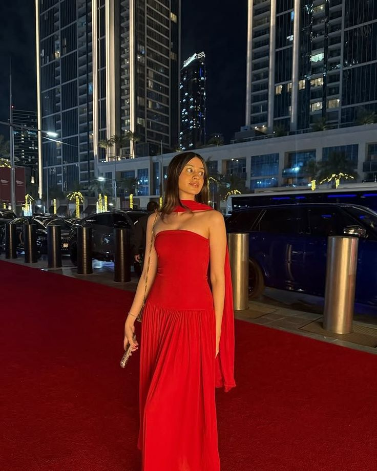 Trägerloses rotes A-Linien-Ballkleid, formelles Partykleid J5752