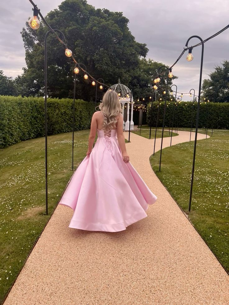 Rosa A-Linie Satin Ballkleid Formelle Partykleider J5757