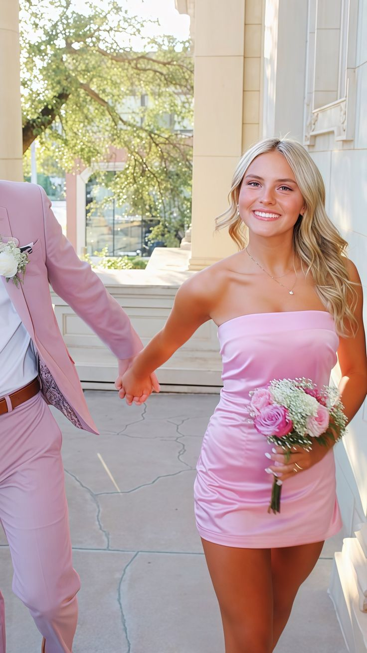 Robe de soirée moulante rose sans bretelles J5791