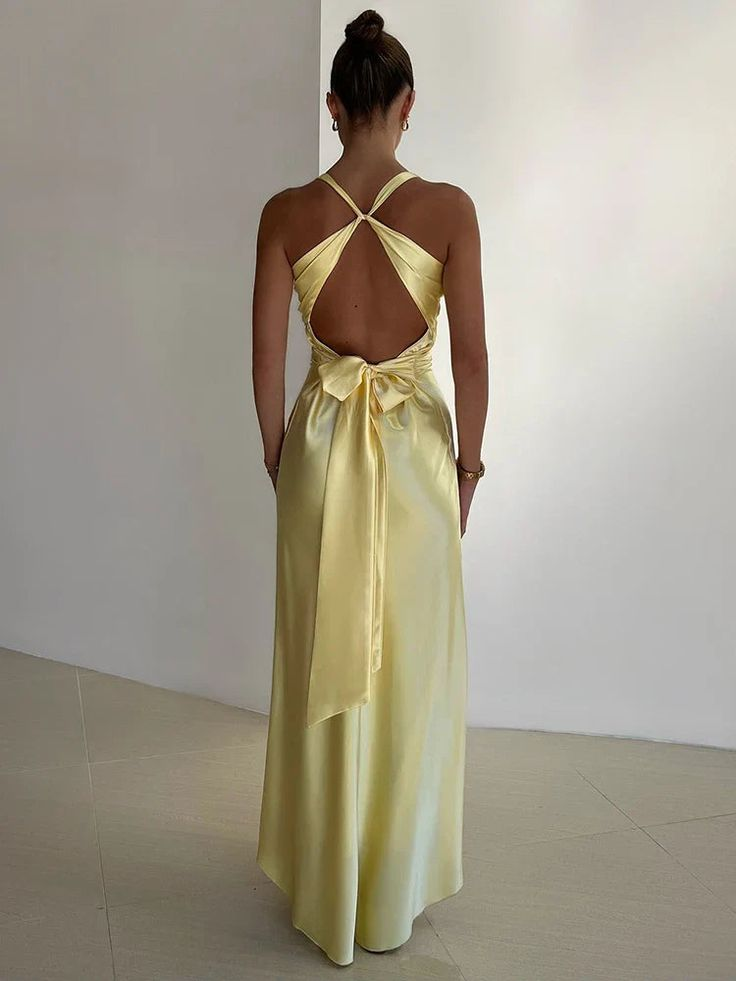 Robe de soirée longue jaune élégante à col en V J5814