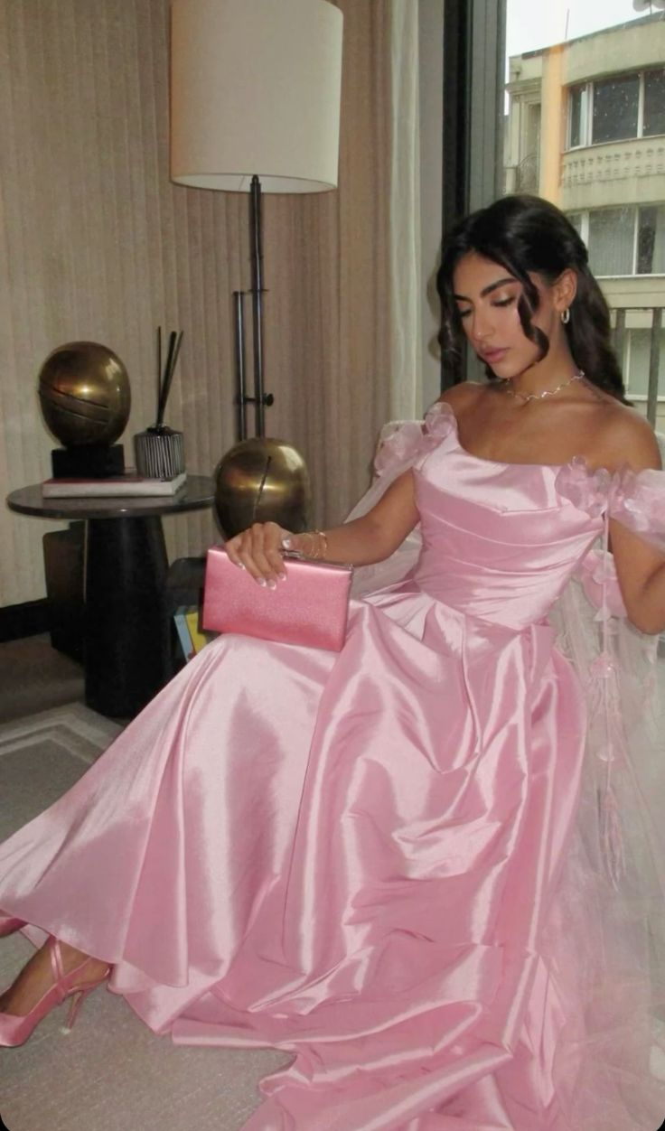 Schulterfreies Rosa A-Linie Ballkleid Formales Abendkleid J5816