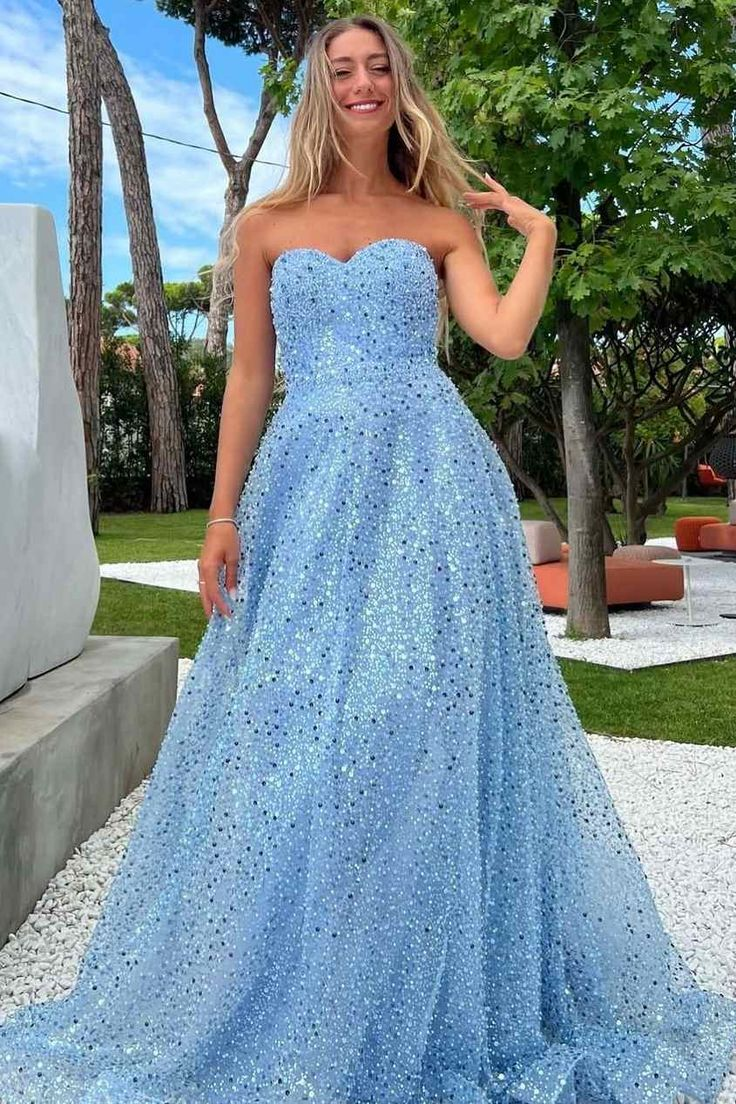 Glitzerndes A-Linien-Ballkleid mit trägerlosem Herzausschnitt und Pailletten, lang, J5824