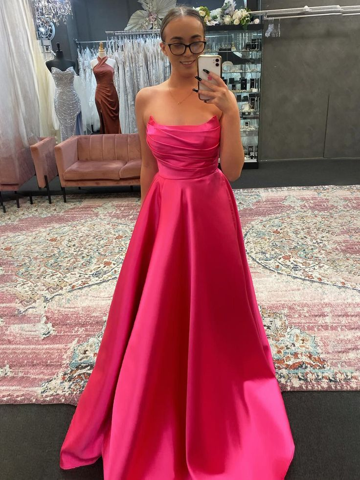 Strapless Pink Satin A Line Long Prom Dress J5827 – JulyProm