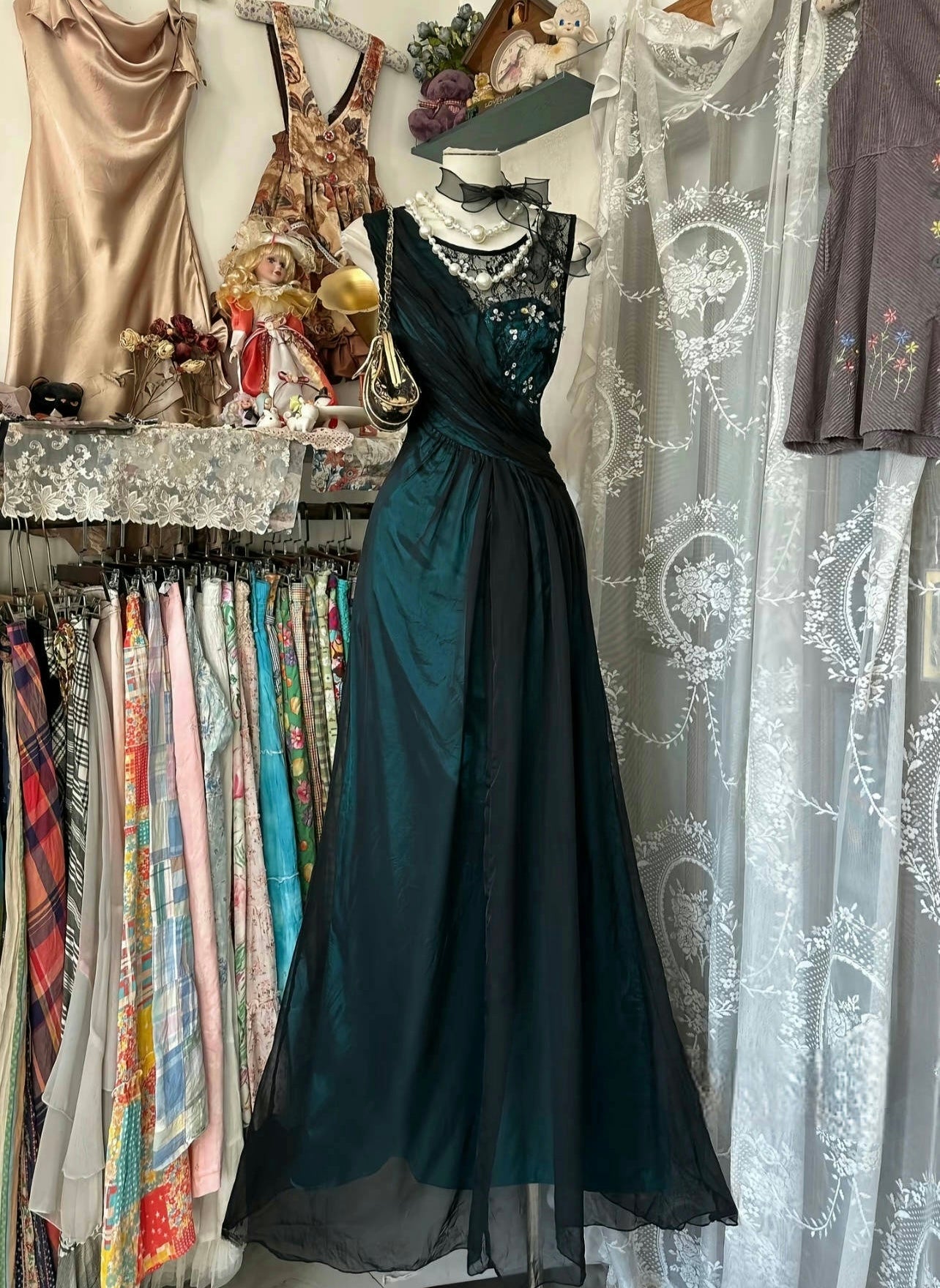 Dunkelgrünes Meerjungfrau-Abendkleid mit Perlen und Spitze, formelles Kleid J6691