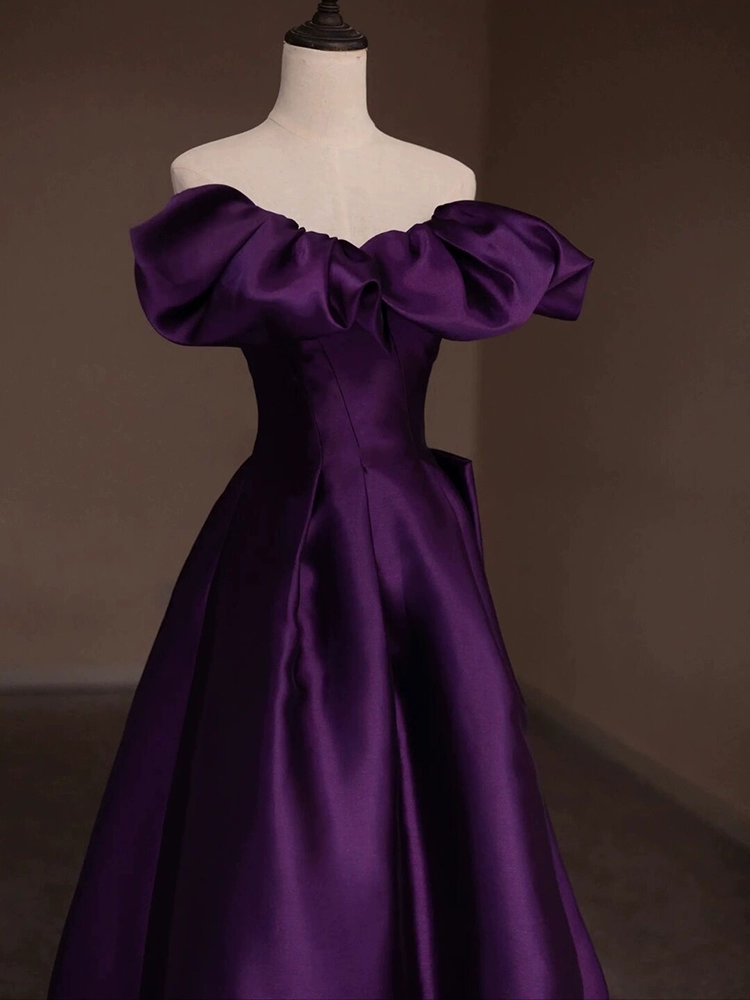 Off The Shoulder Purple Long Prom Dress Satin Evening Dress J8702