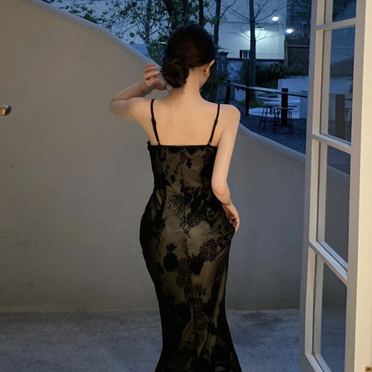 2023 summer retro black lace dress v-neck mermaid dress 22 - JulyProm