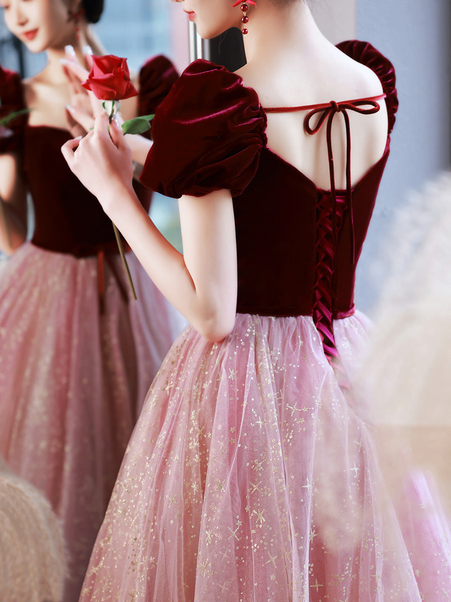 A Line Short Sleeves Prom Dress Long Evening Dress 85 - JulyProm