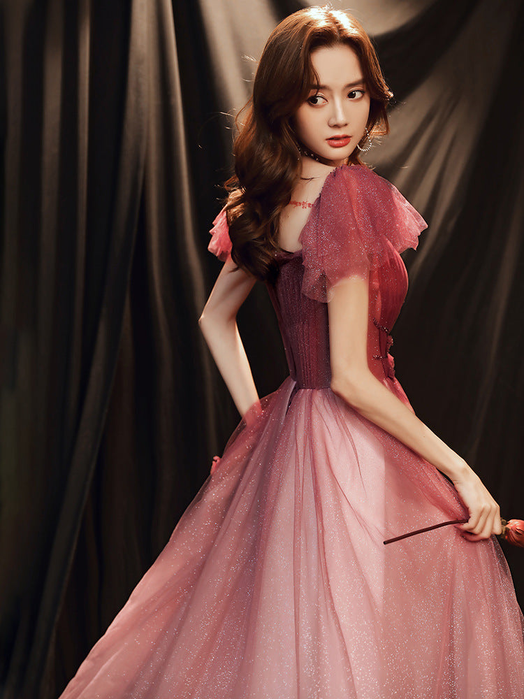 Red Tulle Long Prom Dress Sparkly A Line Evening Dress 101 - JulyProm