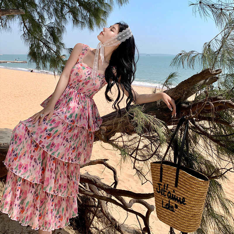 2023 Summer French Long Dress Holiday Floral Suspender Dress Beach Long Dress 69 - JulyProm