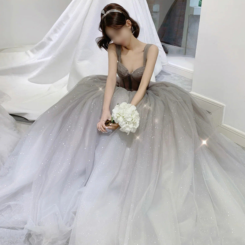 Gradient Gray Sparkly Long Prom Dress A Line Evening Dress 87 - JulyProm