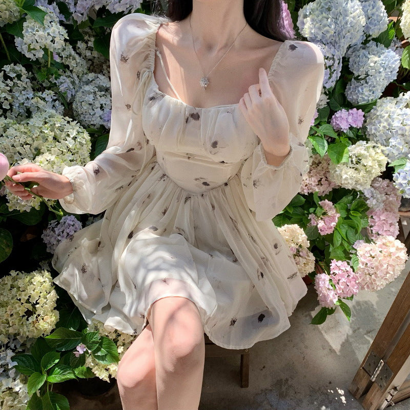 Summer Puff Sleeve Floral White French Fairy Dress Short Dress 26 - JulyProm
