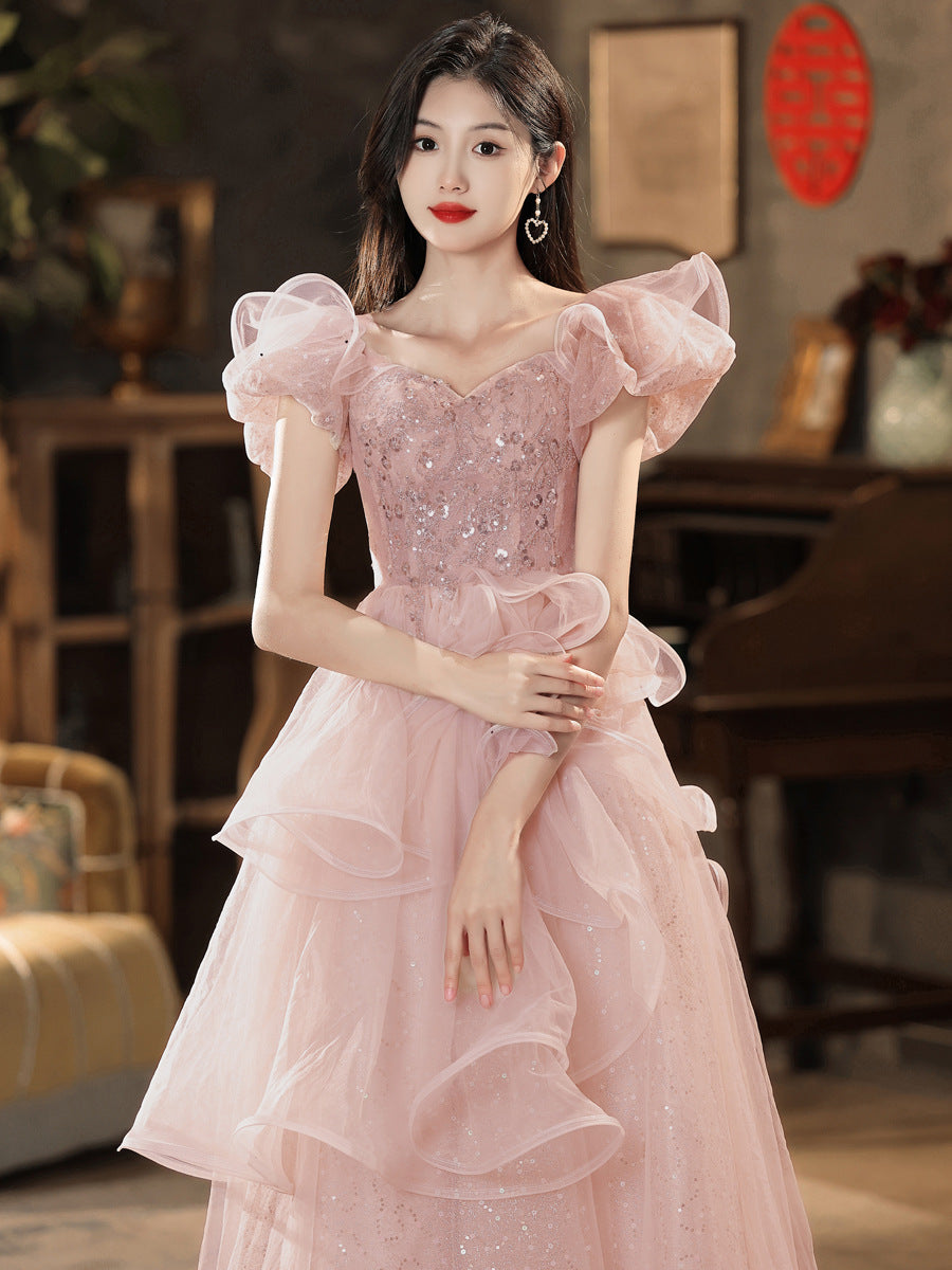 Pink Off Shoulder Long Prom Dress Sparkly Evening Dress Fairy Princess Dress 33 - JulyProm