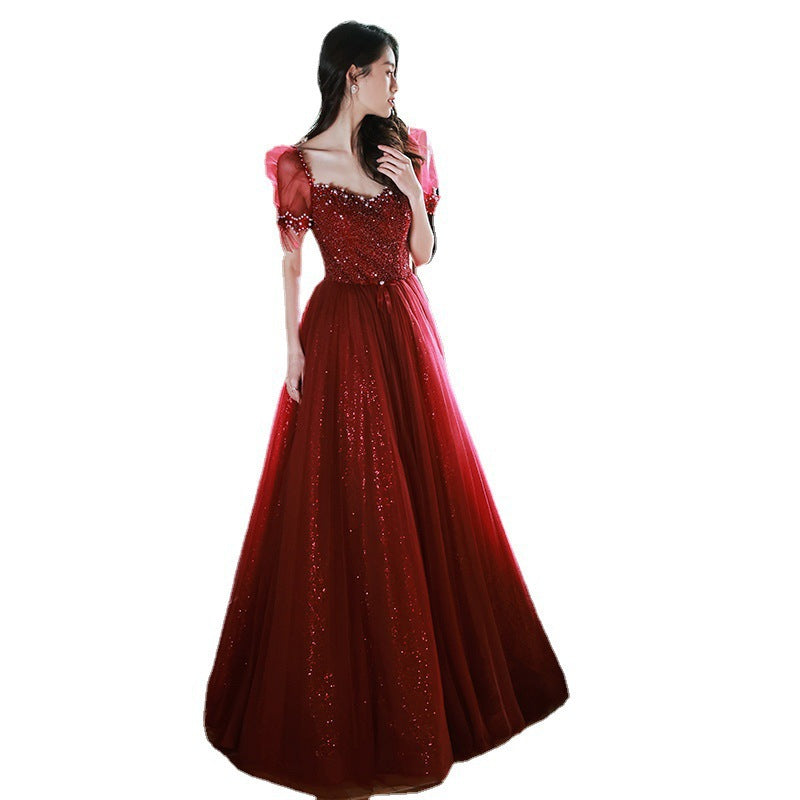 Red Short Sleeves Prom Dress Beaded Long Evening Gown Formal Dress 71 - JulyProm