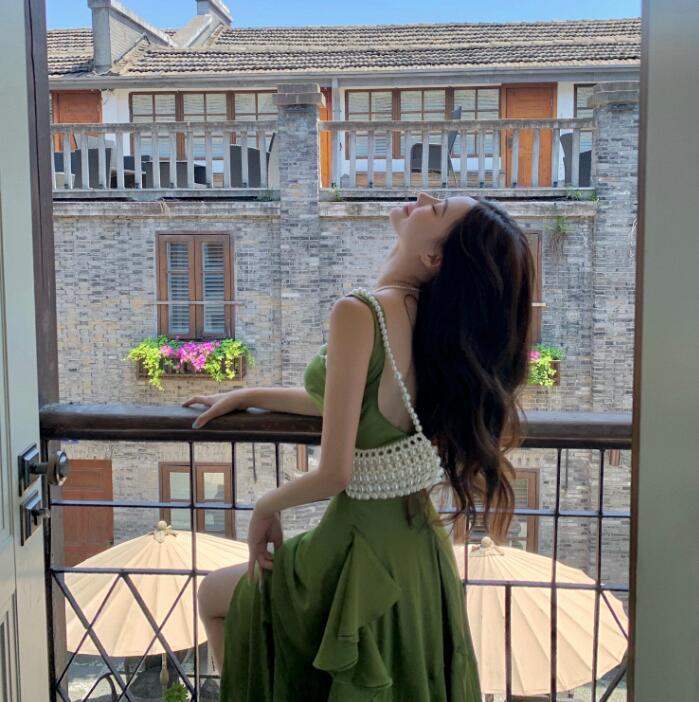 Green women Satin Dress New Mermaid Tail Swing Ruffle Holiday Dress 24 - JulyProm