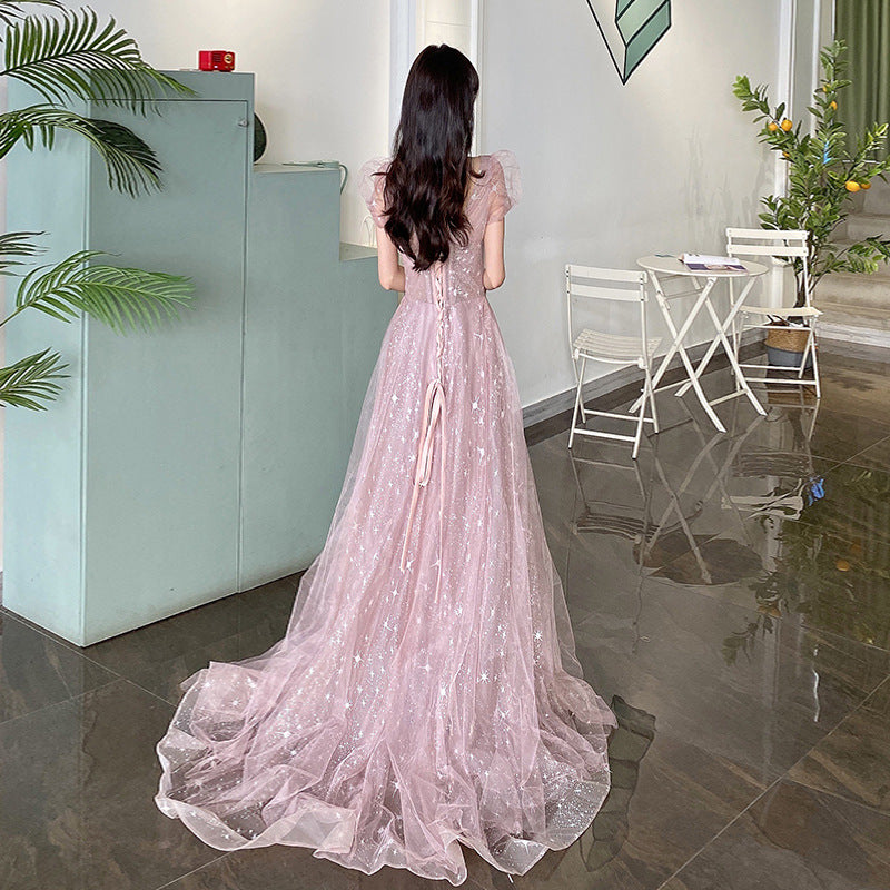 A Line Pink Long Prom Dress Sparkly Sweet 16 Princess Dress 95 - JulyProm