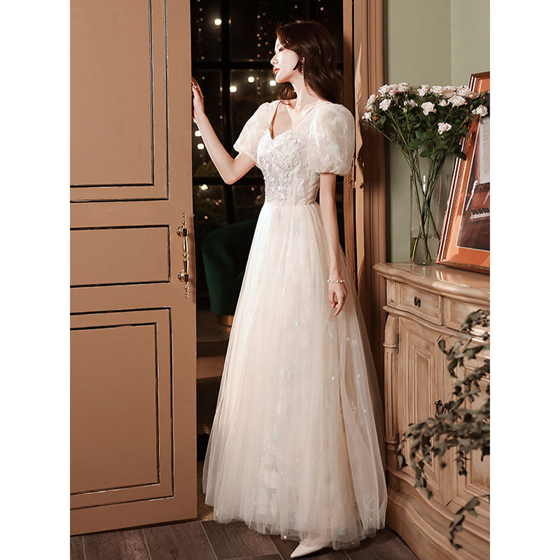 Sequins Long Prom Dress Short Sleeves Tulle Evening Dress 16 - JulyProm