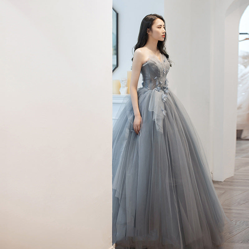 Gray Blue Sweetheart Long Prom Dress Lace Up Birthday Party Dress 9 - JulyProm