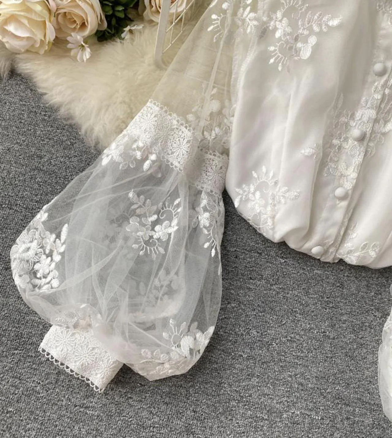 Women Lace Cropped Long Sleeves Top Elegant Lace Flower Embroidery Blouse 12 - JulyProm