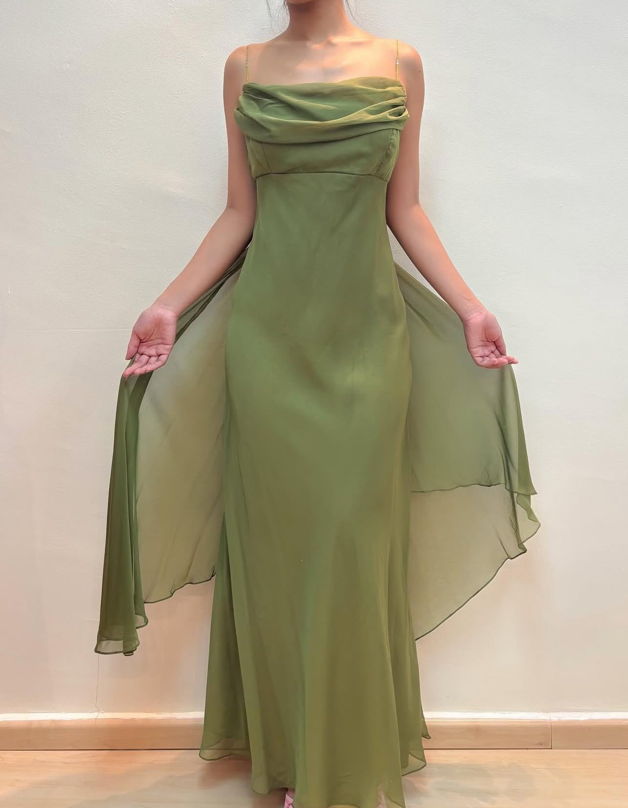 Spaghetti Straps Green Long Prom Dress Chiffon Evening Dress J8584