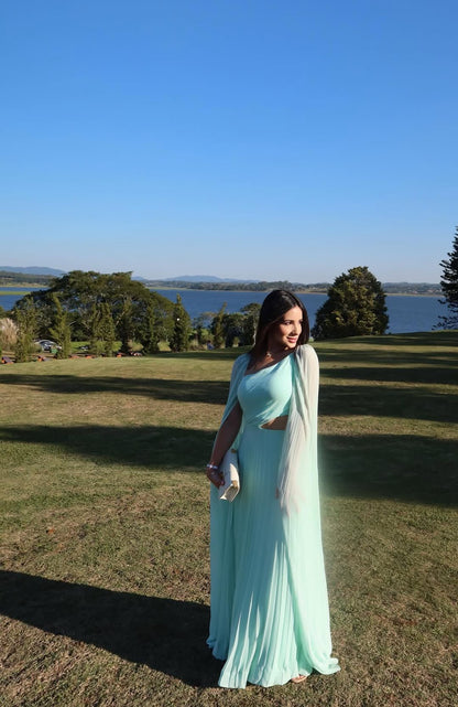 Robe de soirée formelle en mousseline de soie, coupe trapèze, J7155