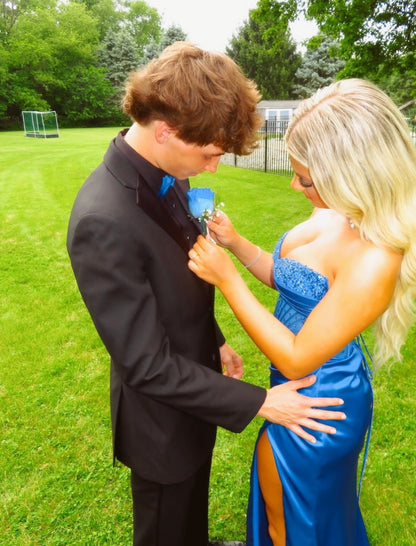 Sweetheart Blue Sheath Long Prom Dress Beaded Graduation Dress  J7894