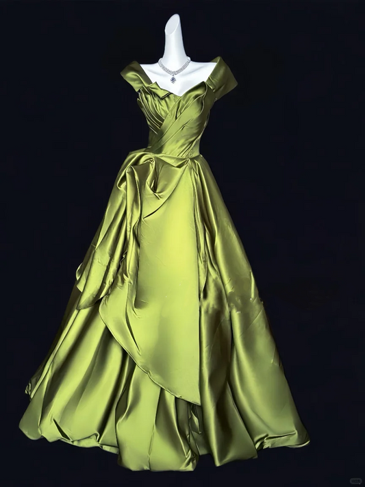 A Line Green Long Prom Dress Vintage Evening Gowns J8648