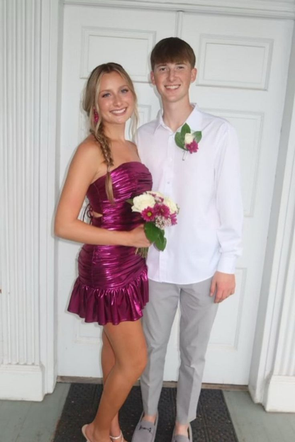 Etui-Linie Trägerlos Rüschen Plissee Kurzes Homecoming-Kleid J7546