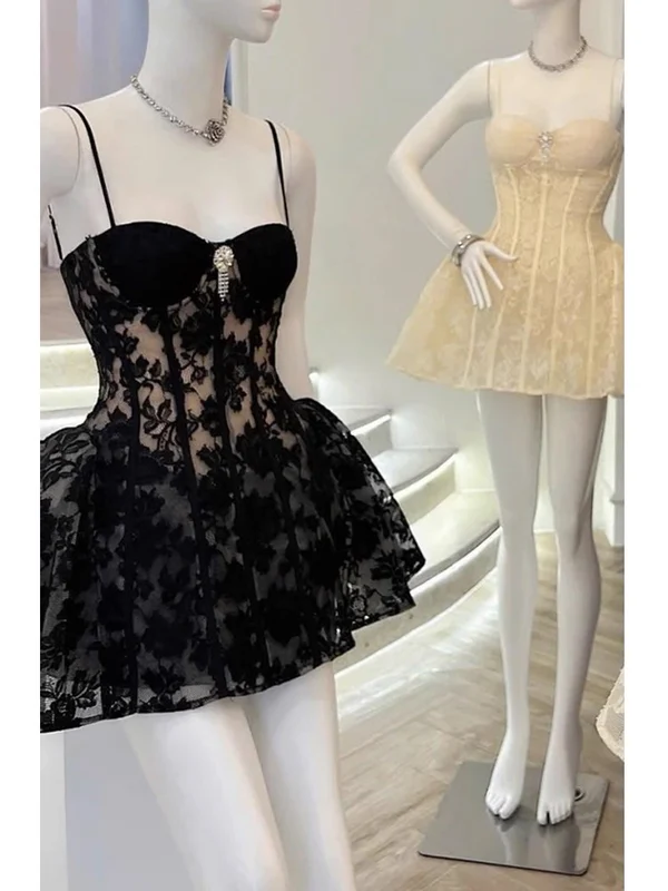 Robe de soirée noire en dentelle pour la 8e année, tenue de cocktail Hoco J7245