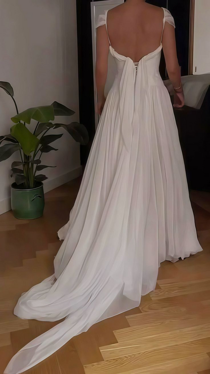 Robe de mariée blanche plissée, robe de soirée en mousseline de soie, J8171