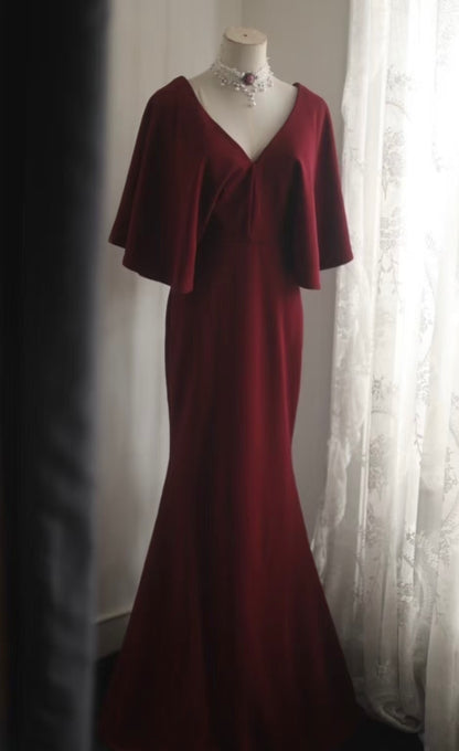 Modest Burgundy Long Evening Dress Formal Party Dress J8885