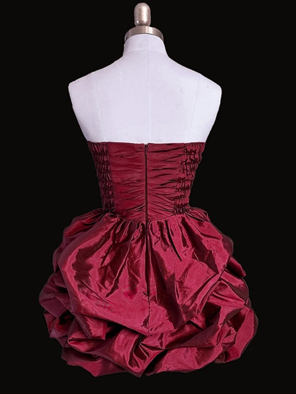 Weinrotes trägerloses kurzes Homecoming-Kleid, kurzes Ballkleid J8380