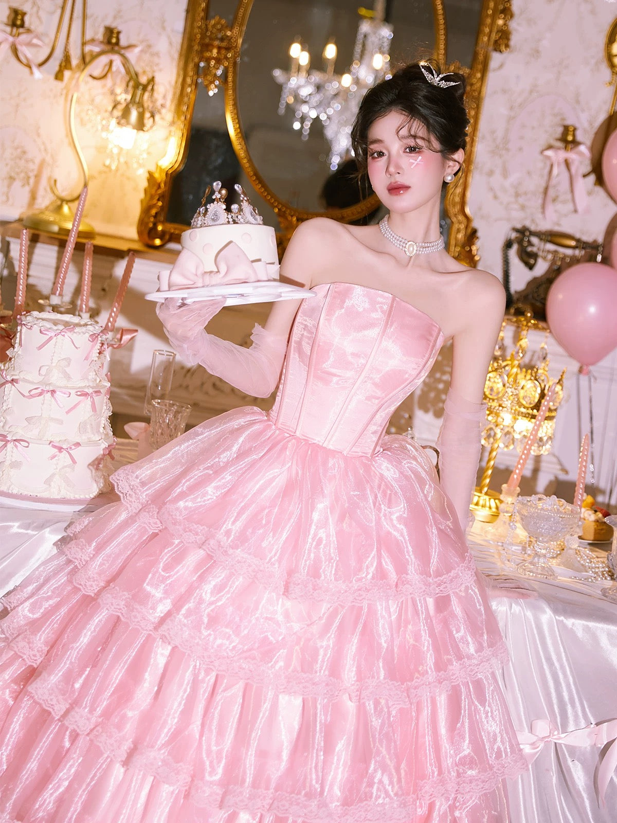 Robe de bal bustier trapèze à volants pour 16 ans J7724