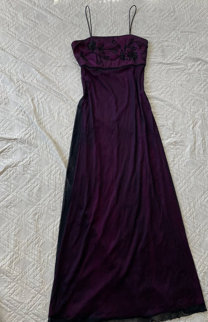 Spaghetti Straps Purple Long Prom Dress Beaded Evening Dress J8538