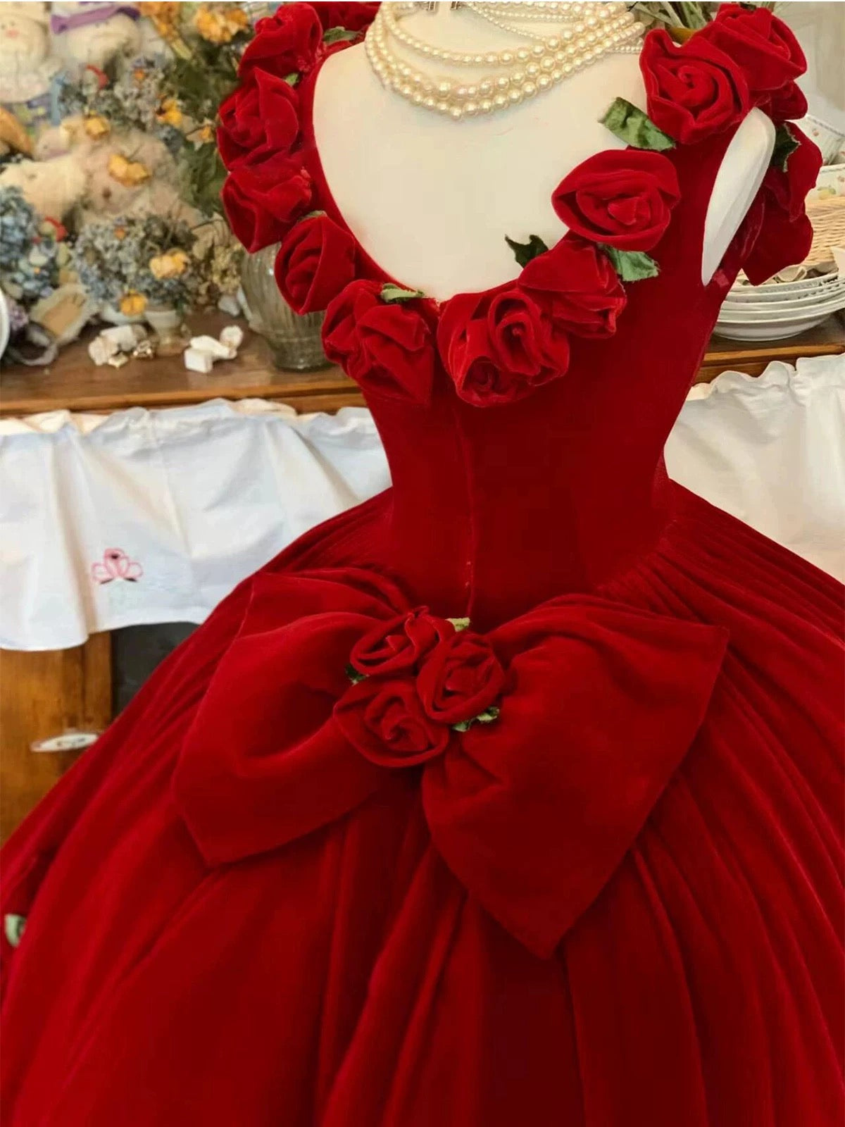 A Line Red 3d Flower Birthday Ball Gown Sweet 16 Birthday Dress J7721