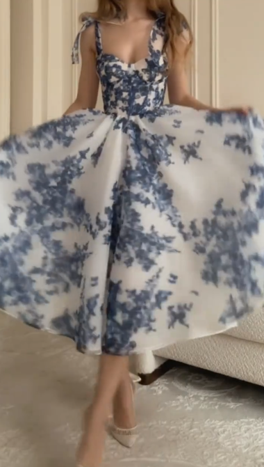 A Line Flora Printed Chiffon Prom Dress Homecoming Dress J7754