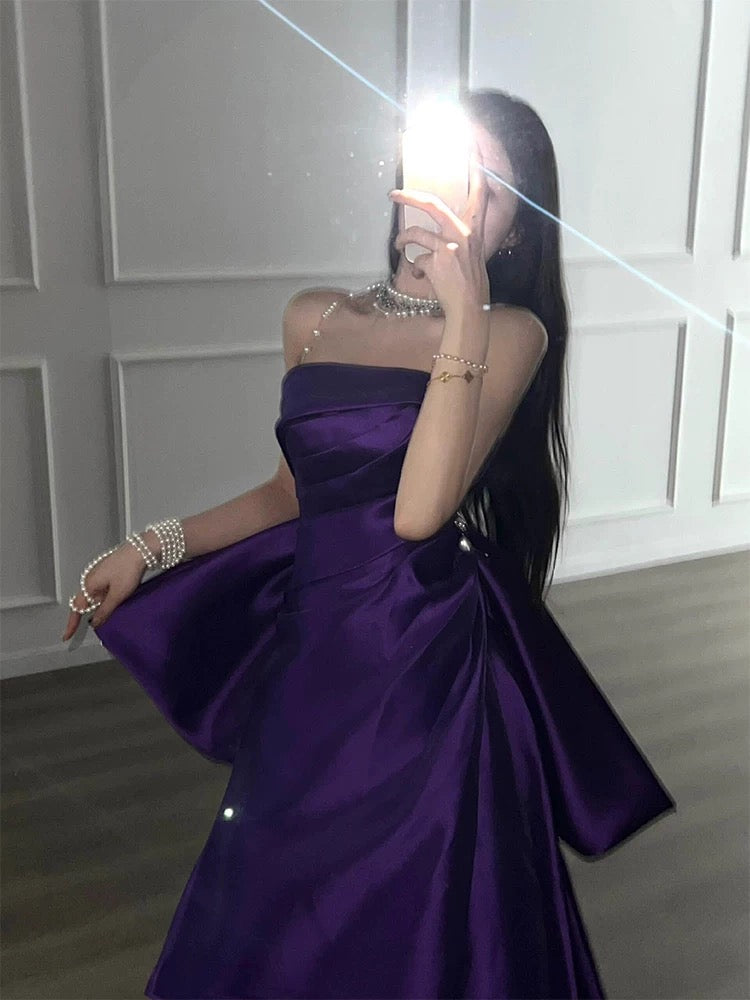 Robe de bal bustier violette avec nœud en satin, tenue de soirée formelle J7097