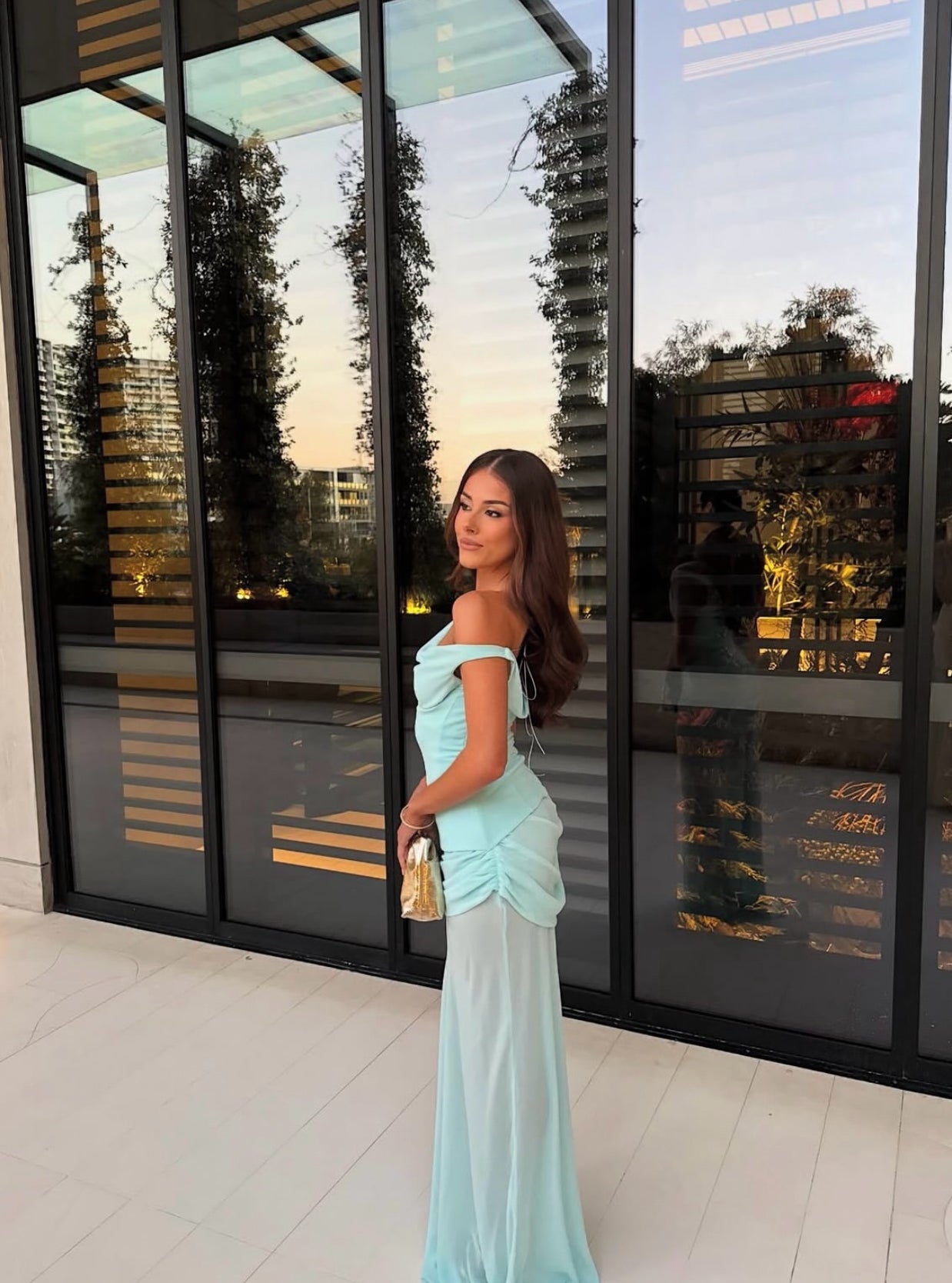 Off Shoulder Blue Sheath Long Prom Dress Chiffon Birthday Dress J7854