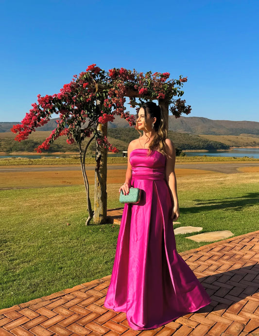 Robe de bal longue en satin coupe trapèze, robe de soirée pour invité de mariage J8020