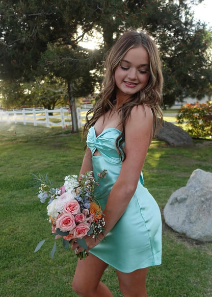 Sweetheart Blue Short Homecoming Dress Satin Birthday Dress J7973