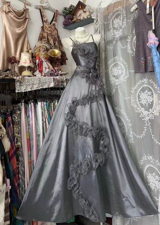 Spaghetti Straps Gray Long Prom Dress Evening Party Dress J8878