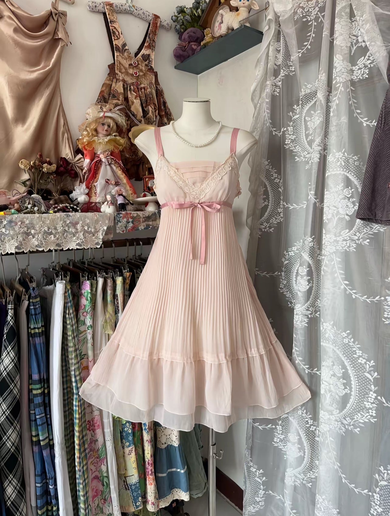 Robe de soirée courte plissée rose coupe trapèze en mousseline de soie, tenue d'anniversaire J8451