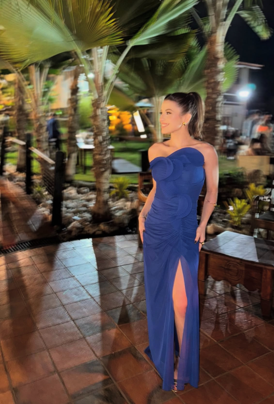 Robe fourreau bleue fendue pour invité de mariage J7833